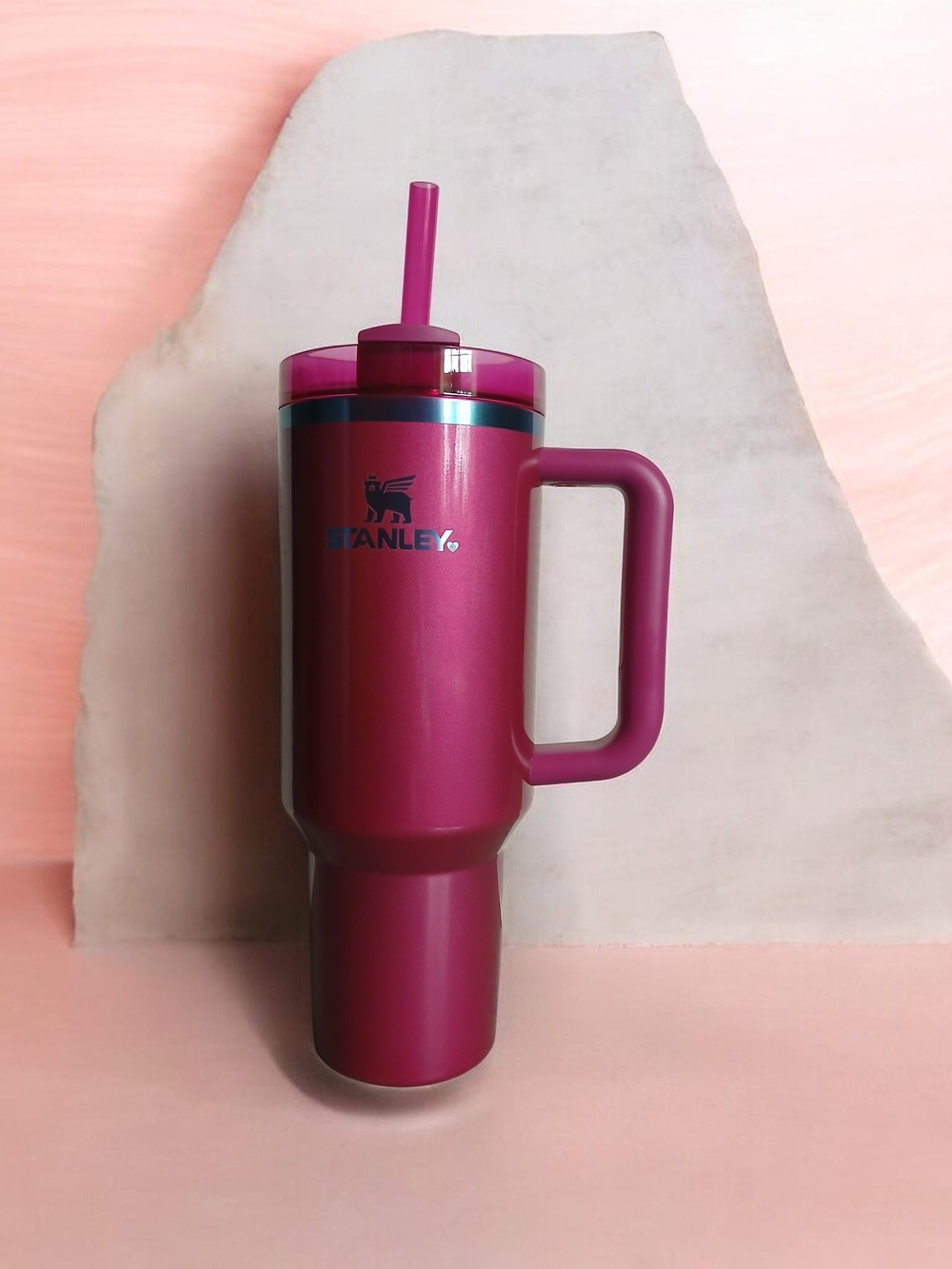 Stanley Pink-Magenta Insulated Travel Tumbler with Handle and Straw
